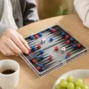 The transparent box-packed board game contains red and blue chess pieces and dice details Picture